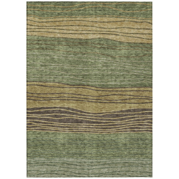 HomeRoots 9' Olive Green and Chocolate Striped Washable Area Rug for Indoor and Outdoor Durability and Style 9' X 12' 583880