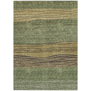 Homeroots 3' Artichoke Green And Taupe Striped Washable Indoor Outdoor Area Rug For Stylish Spaces 10' X 14' Polyester 583881