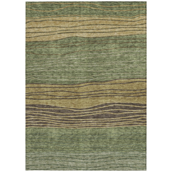 Homeroots 3' Artichoke Green And Taupe Striped Washable Indoor Outdoor Area Rug For Stylish Spaces 10' X 14' Polyester 583881