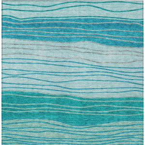 Homeroots 3' Artichoke Green And Taupe Striped Washable Indoor Outdoor Area Rug For Stylish Spaces 5' X 8' Polyester 583883