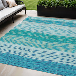 Homeroots 3' Artichoke Green And Taupe Striped Washable Indoor Outdoor Area Rug For Stylish Spaces 5' X 8' Polyester 583883