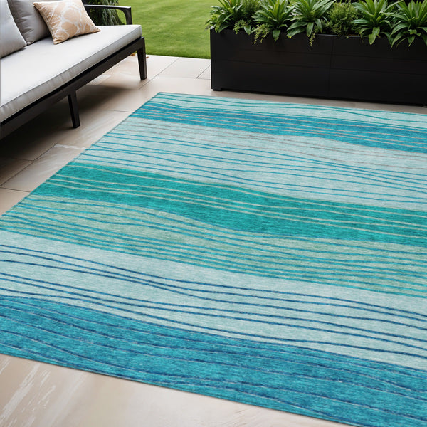 Homeroots 3' Artichoke Green And Taupe Striped Washable Indoor Outdoor Area Rug For Stylish Spaces 5' X 8' Polyester 583883