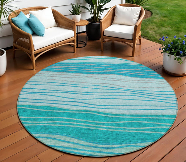 Homeroots 3' Artichoke Green And Taupe Striped Washable Indoor Outdoor Area Rug For Stylish Spaces 8' Round Polyester 583884