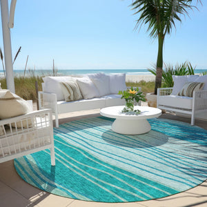 Homeroots 3' Artichoke Green And Taupe Striped Washable Indoor Outdoor Area Rug For Stylish Spaces 8' Round Polyester 583884