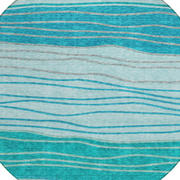 Homeroots 3' Artichoke Green And Taupe Striped Washable Indoor Outdoor Area Rug For Stylish Spaces 8' Round Polyester 583884
