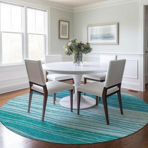 Homeroots 3' Artichoke Green And Taupe Striped Washable Indoor Outdoor Area Rug For Stylish Spaces 8' Round Polyester 583884