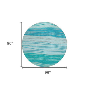 Homeroots 3' Artichoke Green And Taupe Striped Washable Indoor Outdoor Area Rug For Stylish Spaces 8' Round Polyester 583884