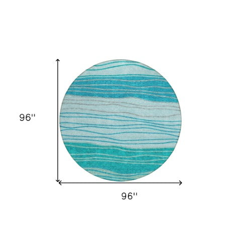 Homeroots 3' Artichoke Green And Taupe Striped Washable Indoor Outdoor Area Rug For Stylish Spaces 8' Round Polyester 583884