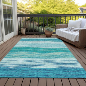 Homeroots 3' Artichoke Green And Taupe Striped Washable Indoor Outdoor Area Rug For Stylish Spaces 8' X 10' Polyester 583885