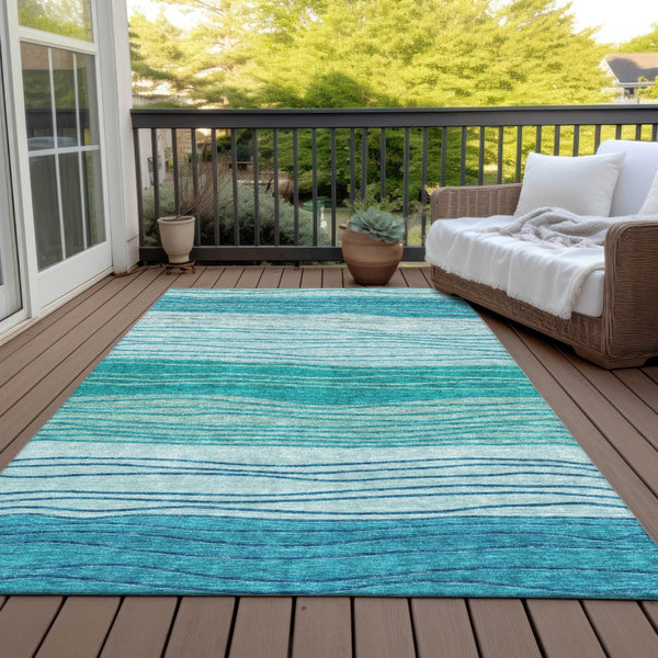 Homeroots 3' Artichoke Green And Taupe Striped Washable Indoor Outdoor Area Rug For Stylish Spaces 9' X 12' Polyester 583886