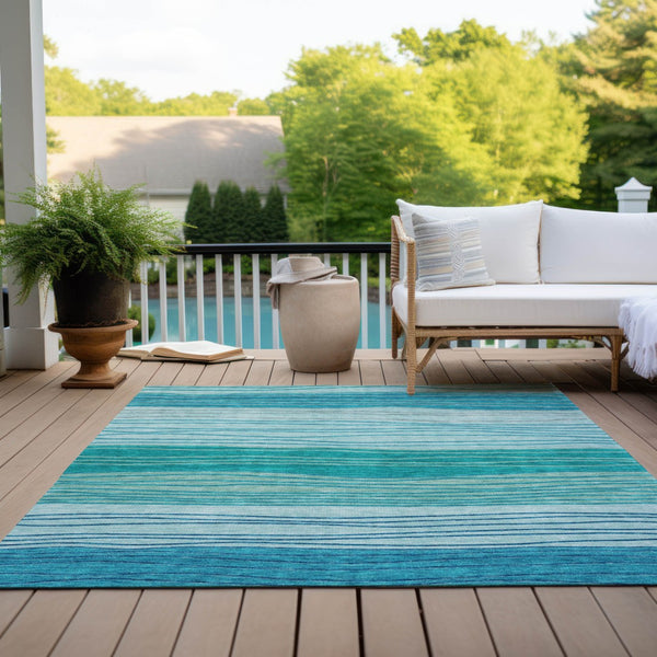 Homeroots 3' Artichoke Green And Taupe Striped Washable Indoor Outdoor Area Rug For Stylish Spaces 9' X 12' Polyester 583886
