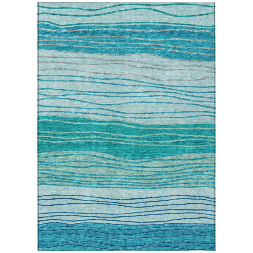 HomeRoots 5' Coastal Striped Area Rug in Sky Blue, Teal, and Aqua - Washable for Indoor and Outdoor Use 10' X 14' 583887