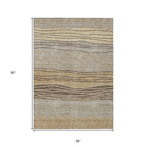 Homeroots 3' Artichoke Green And Taupe Striped Washable Indoor Outdoor Area Rug For Stylish Spaces 3' X 5' Polyester 583888