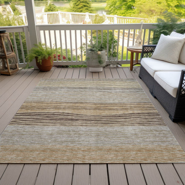Homeroots 3' Artichoke Green And Taupe Striped Washable Indoor Outdoor Area Rug For Stylish Spaces 3' X 5' Polyester 583888