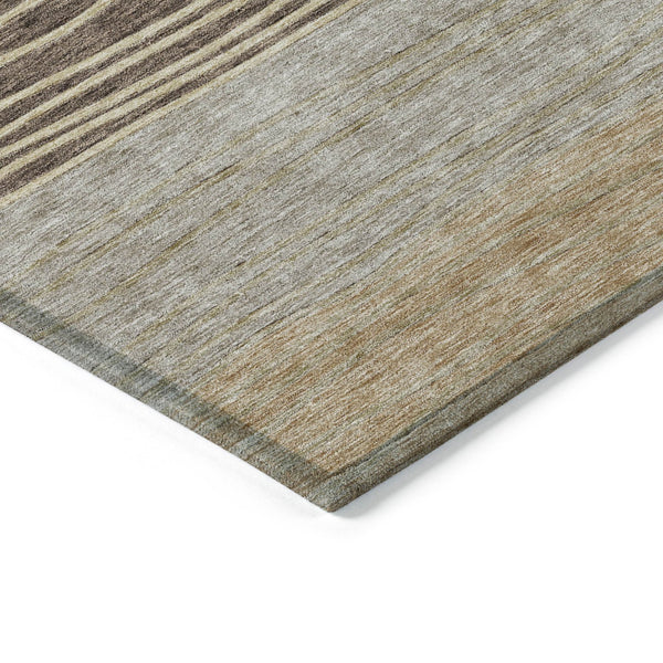 Homeroots 3' Artichoke Green And Taupe Striped Washable Indoor Outdoor Area Rug For Stylish Spaces 5' X 8' Polyester 583889