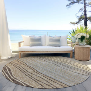 Homeroots 3' Artichoke Green And Taupe Striped Washable Indoor Outdoor Area Rug For Stylish Spaces 8' Round Polyester 583890