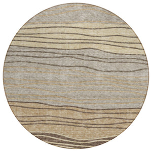 HomeRoots 5' Taupe Brown and Beige Striped Washable Area Rug - Durable Indoor/Outdoor Style for Any Space 8' Round 583890