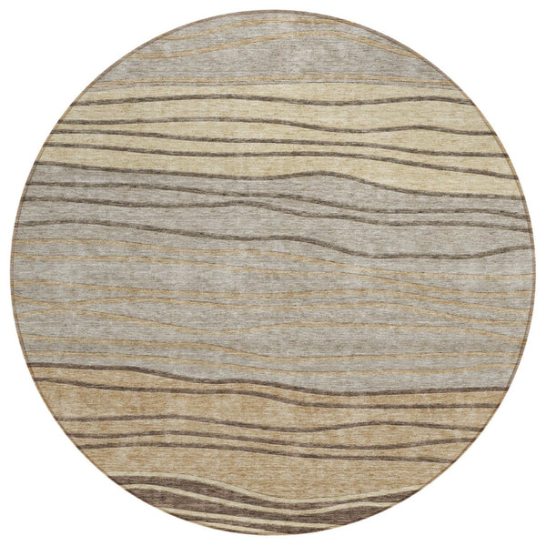 HomeRoots 5' Taupe Brown and Beige Striped Washable Area Rug - Durable Indoor/Outdoor Style for Any Space 8' Round 583890
