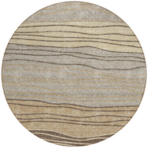 Homeroots 3' Artichoke Green And Taupe Striped Washable Indoor Outdoor Area Rug For Stylish Spaces 8' Round Polyester 583890