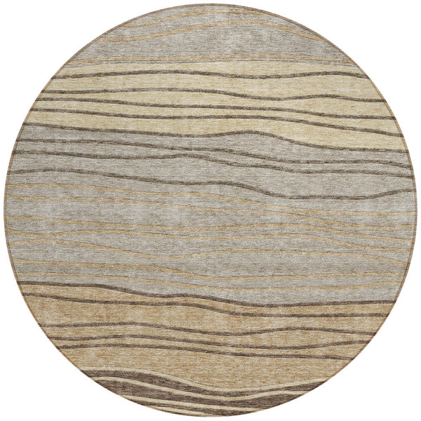 Homeroots 3' Artichoke Green And Taupe Striped Washable Indoor Outdoor Area Rug For Stylish Spaces 8' Round Polyester 583890