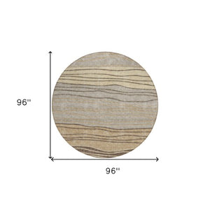 Homeroots 3' Artichoke Green And Taupe Striped Washable Indoor Outdoor Area Rug For Stylish Spaces 8' Round Polyester 583890