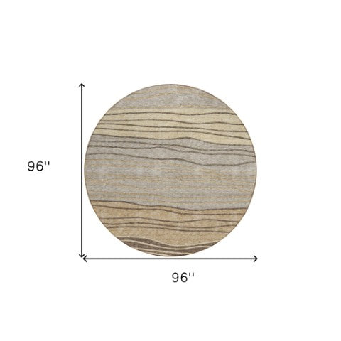 Homeroots 3' Artichoke Green And Taupe Striped Washable Indoor Outdoor Area Rug For Stylish Spaces 8' Round Polyester 583890