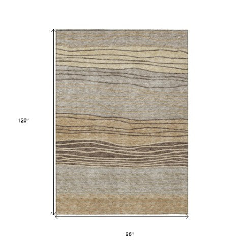Homeroots 3' Artichoke Green And Taupe Striped Washable Indoor Outdoor Area Rug For Stylish Spaces 8' X 10' Polyester 583891