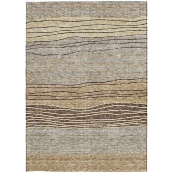 Homeroots 3' Artichoke Green And Taupe Striped Washable Indoor Outdoor Area Rug For Stylish Spaces 9' X 12' Polyester 583892