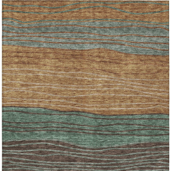 Homeroots 3' Artichoke Green And Taupe Striped Washable Indoor Outdoor Area Rug For Stylish Spaces 3' X 5' Polyester 583894