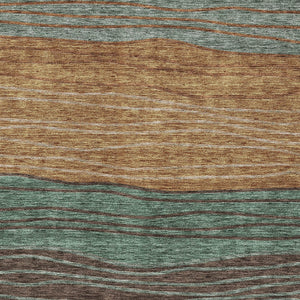 Homeroots 3' Artichoke Green And Taupe Striped Washable Indoor Outdoor Area Rug For Stylish Spaces 3' X 5' Polyester 583894