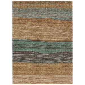 HomeRoots 5' Terra Cotta Copper Beige Striped Indoor Outdoor Area Rug – Durable, Washable, Stylish Design 5' X 8' 583895