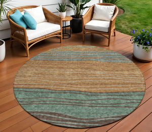 Homeroots 3' Artichoke Green And Taupe Striped Washable Indoor Outdoor Area Rug For Stylish Spaces 8' Round Polyester 583896