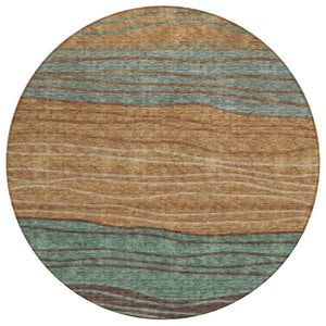 HomeRoots 5' Terra Cotta Copper Beige Striped Indoor Outdoor Area Rug – Durable, Washable, Stylish Design 8' Round 583896