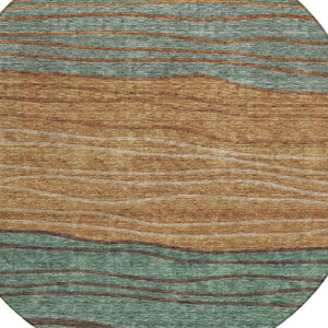 Homeroots 3' Artichoke Green And Taupe Striped Washable Indoor Outdoor Area Rug For Stylish Spaces 8' Round Polyester 583896