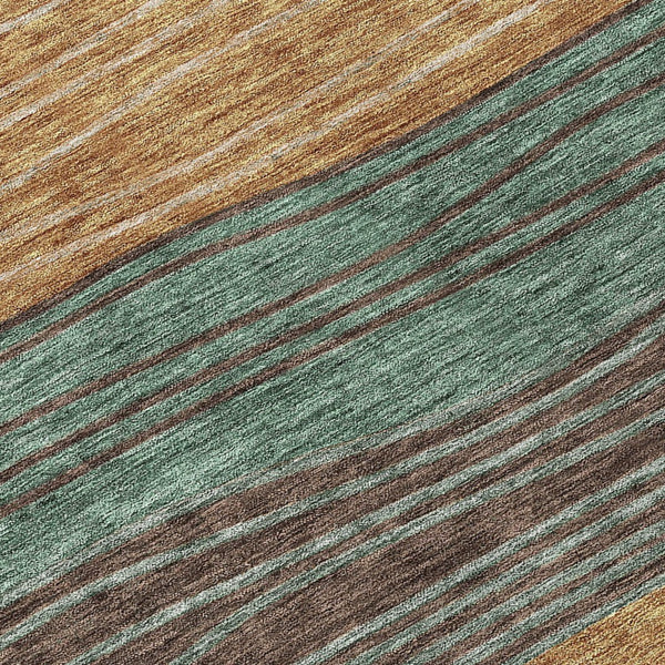 Homeroots 3' Artichoke Green And Taupe Striped Washable Indoor Outdoor Area Rug For Stylish Spaces 8' Round Polyester 583896