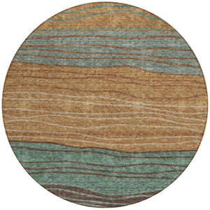 Homeroots 3' Artichoke Green And Taupe Striped Washable Indoor Outdoor Area Rug For Stylish Spaces 8' Round Polyester 583896