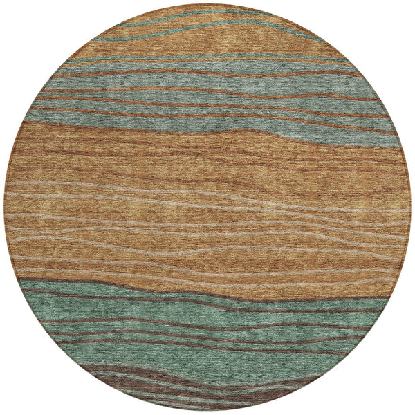 Homeroots 3' Artichoke Green And Taupe Striped Washable Indoor Outdoor Area Rug For Stylish Spaces 8' Round Polyester 583896