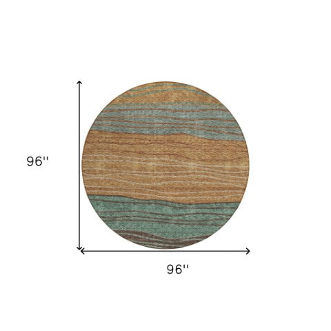 Homeroots 3' Artichoke Green And Taupe Striped Washable Indoor Outdoor Area Rug For Stylish Spaces 8' Round Polyester 583896