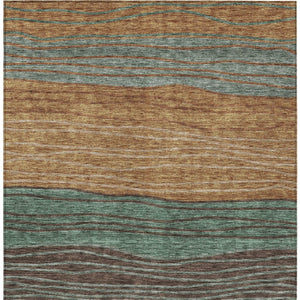 Homeroots 3' Artichoke Green And Taupe Striped Washable Indoor Outdoor Area Rug For Stylish Spaces 8' X 10' Polyester 583897