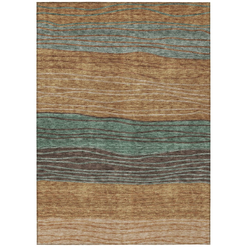 HomeRoots 5' Terra Cotta Copper Beige Striped Indoor Outdoor Area Rug – Durable, Washable, Stylish Design 8' X 10' 583897