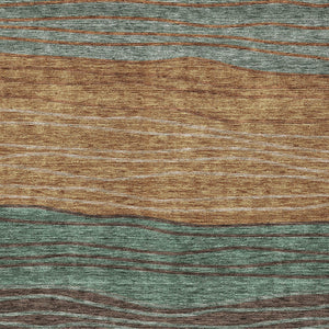 Homeroots 3' Artichoke Green And Taupe Striped Washable Indoor Outdoor Area Rug For Stylish Spaces 8' X 10' Polyester 583897