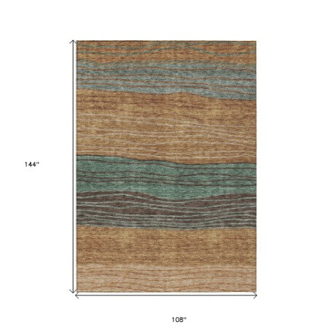 Homeroots 3' Artichoke Green And Taupe Striped Washable Indoor Outdoor Area Rug For Stylish Spaces 9' X 12' Polyester 583898
