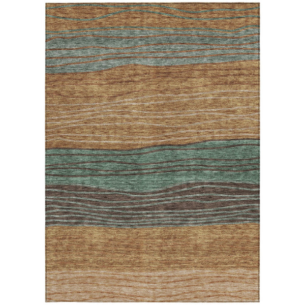 Homeroots 3' Artichoke Green And Taupe Striped Washable Indoor Outdoor Area Rug For Stylish Spaces 9' X 12' Polyester 583898