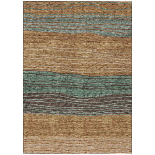 HomeRoots 5' Terra Cotta Copper Beige Striped Indoor Outdoor Area Rug – Durable, Washable, Stylish Design 10' X 14' 583899
