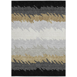 Homeroots 3' Black Charcoal And Silver Striped Area Rug - Stylish, Washable, Durable For Indoor & Outdoor Use 3' X 5' Polyester 583900
