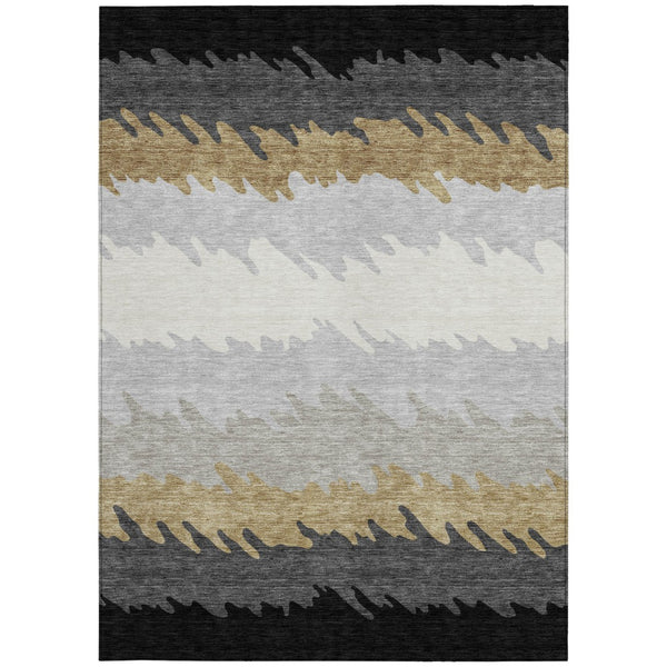 Homeroots 3' Black Charcoal And Silver Striped Area Rug - Stylish, Washable, Durable For Indoor & Outdoor Use 3' X 5' Polyester 583900