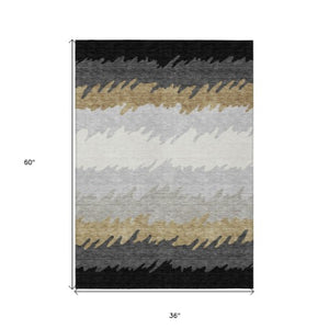 Homeroots 3' Black Charcoal And Silver Striped Area Rug - Stylish, Washable, Durable For Indoor & Outdoor Use 3' X 5' Polyester 583900