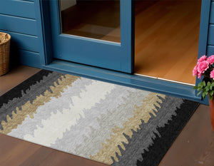 Homeroots 3' Black Charcoal And Silver Striped Area Rug - Stylish, Washable, Durable For Indoor & Outdoor Use 3' X 5' Polyester 583900