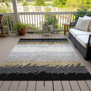 Homeroots 3' Black Charcoal And Silver Striped Area Rug - Stylish, Washable, Durable For Indoor & Outdoor Use 3' X 5' Polyester 583900