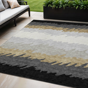 Homeroots 3' Black Charcoal And Silver Striped Area Rug - Stylish, Washable, Durable For Indoor & Outdoor Use 5' X 8' Polyester 583901